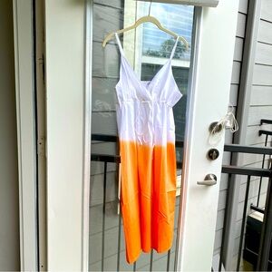 PROVOGUE Dip Dye Cotton Sleeveless V-Neck Large Orange Sundress